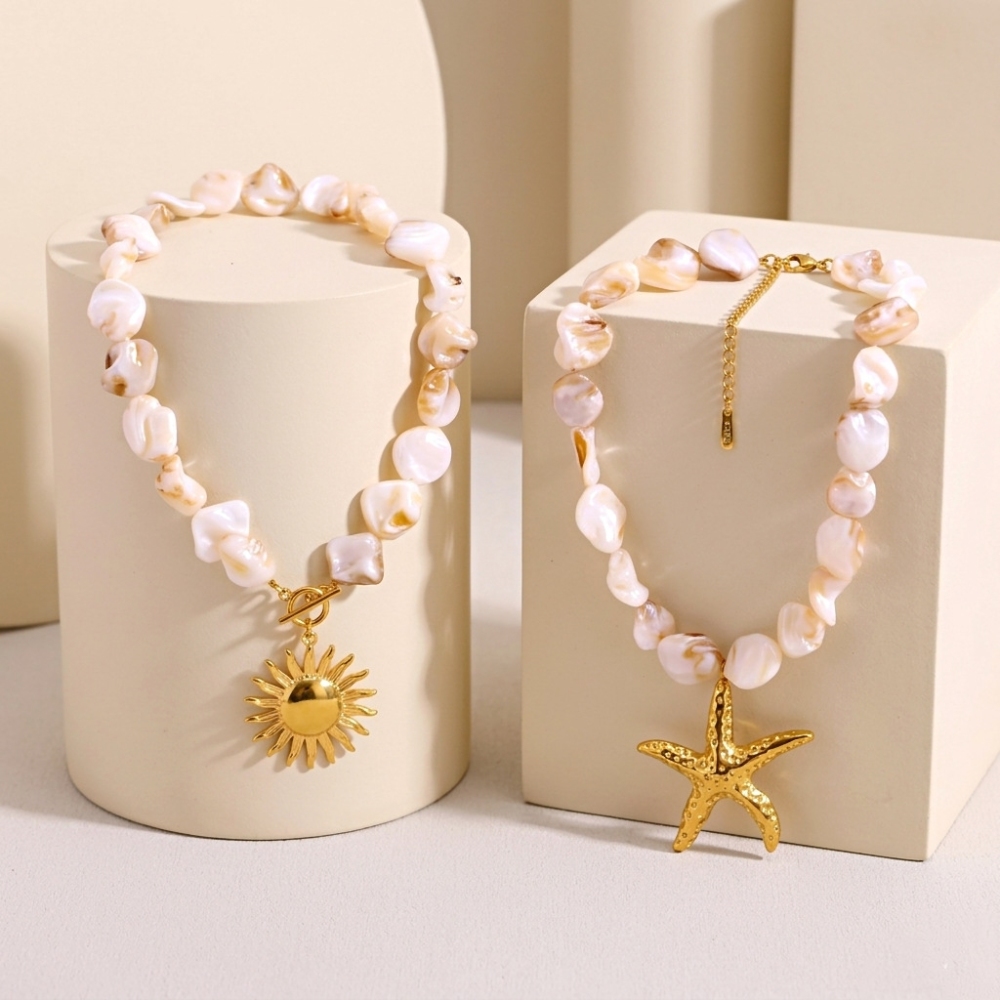 IVIAPRO Jewelry Hot Ocean Series Natural Shell Beads Conch Starfish Sun Heart Pendant Necklace