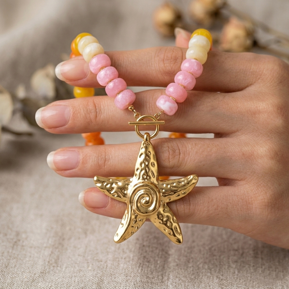 Hot Ocean Beach Vacation Series Colorful Resin Beads Big Starfish Pendant Necklace
