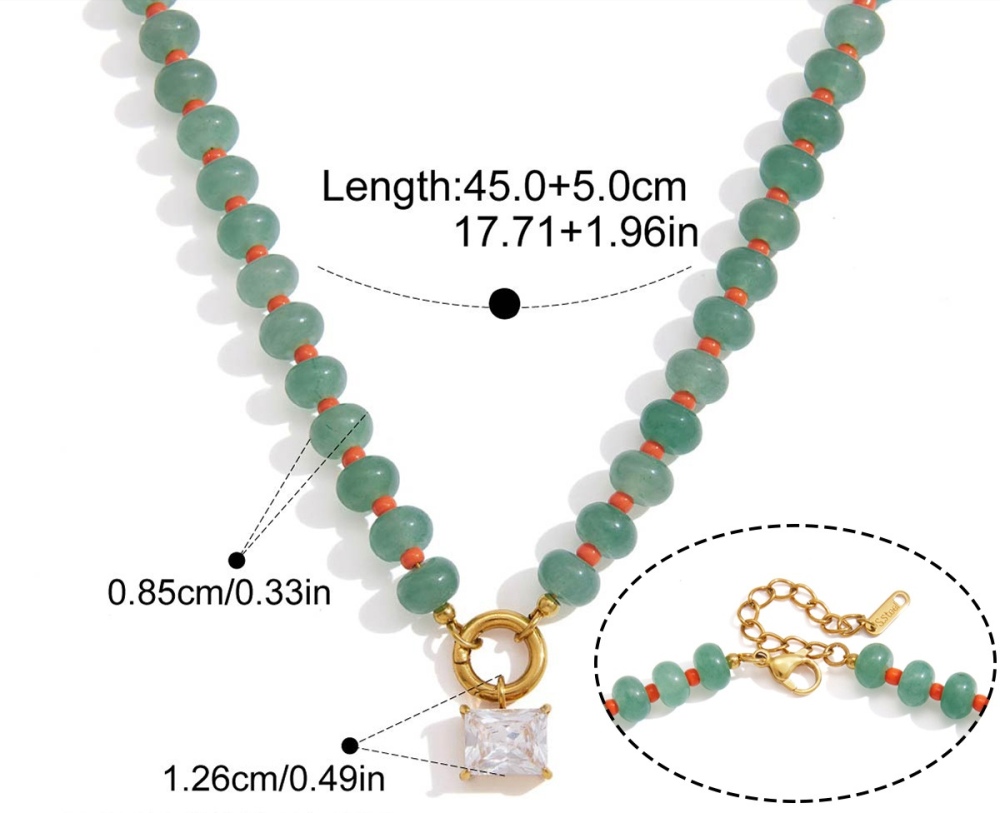 Hot Seller Stainless Steel Water Drop Heart CZ Pendant Natural Stones Crystal Beaded Necklace