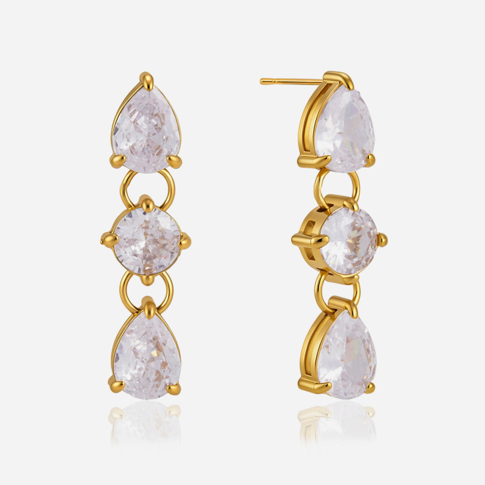 New Elegant Tarnish Free Stainless Steel Zircon Tear Drop Earrings