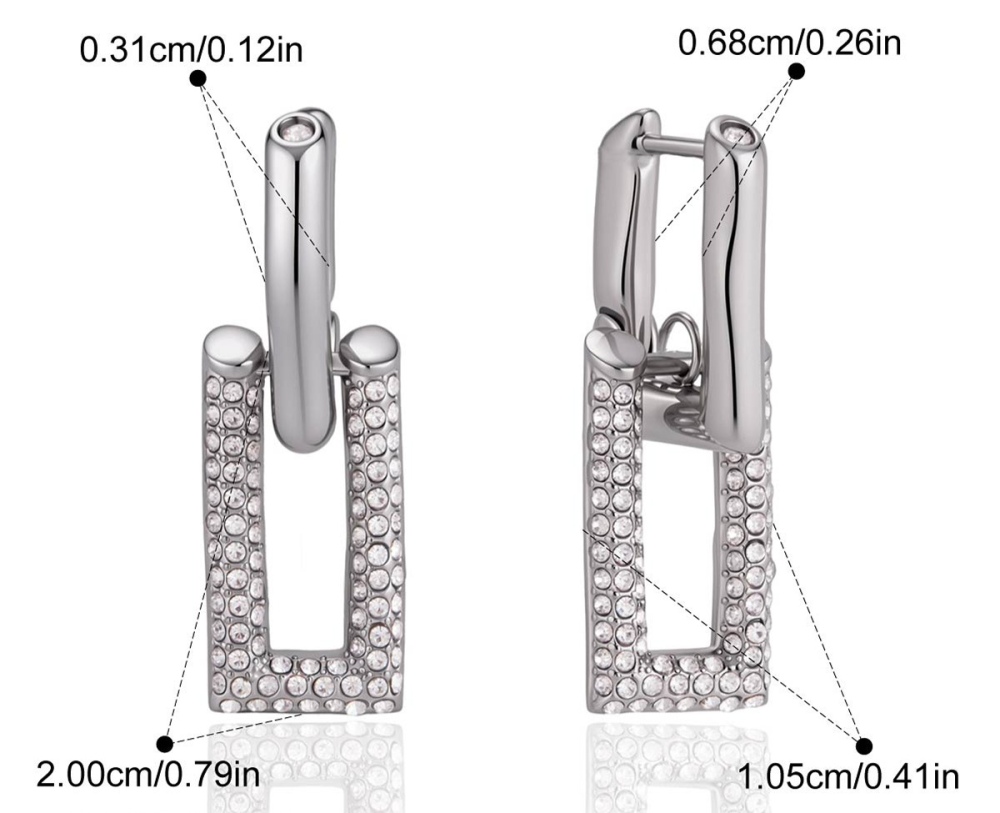 New Elegant Tarnish Free Stainless Steel Zircon Rectangle Hoop Earrings