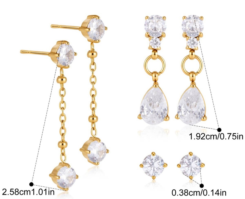 New Tarnish Free Stainless Steel CZ Tear Drop Earrings Set