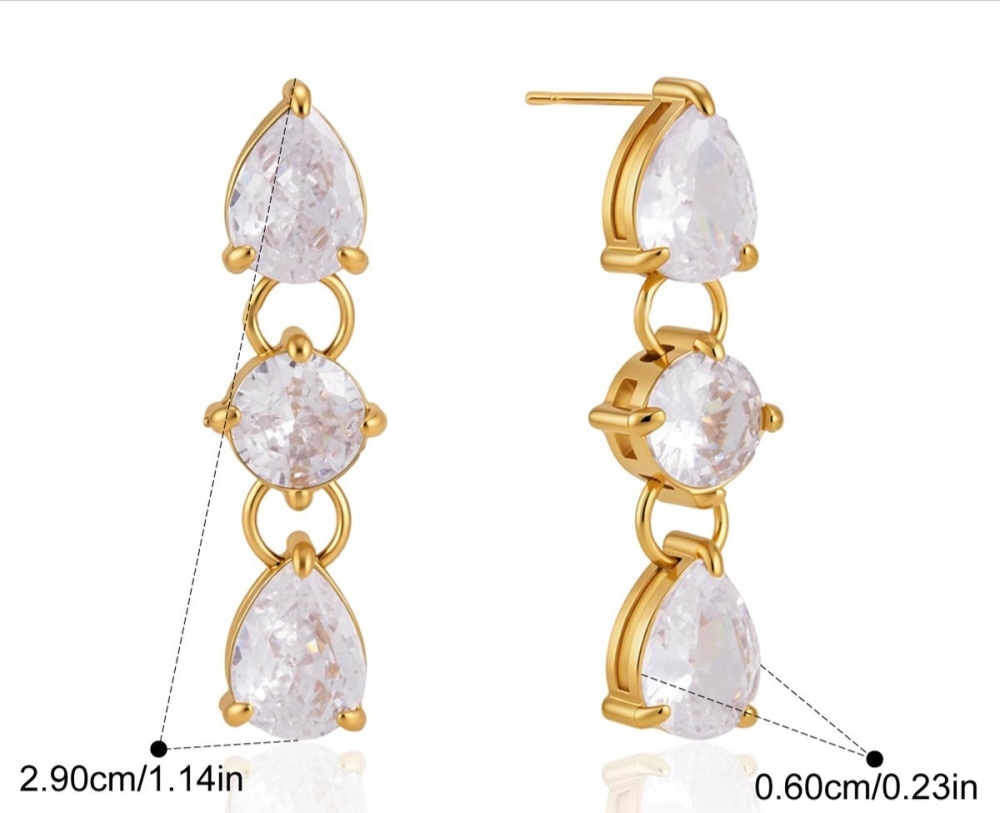 New Elegant Tarnish Free Stainless Steel Zircon Tear Drop Earrings
