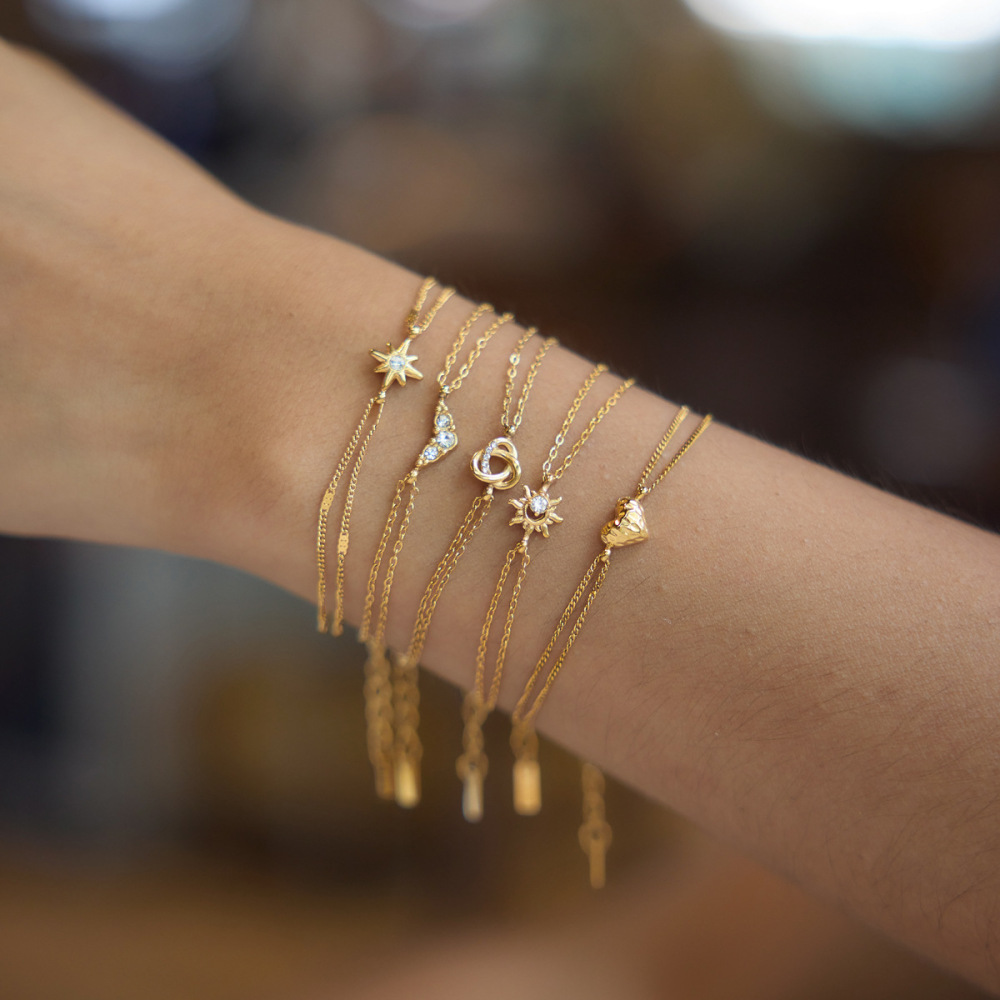 New Waterproof Stainless Steel CZ Star Sun Heart Link Chain Bracelets