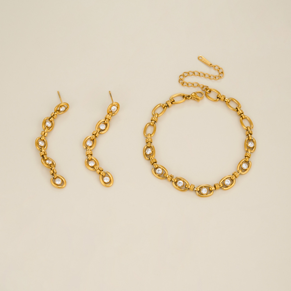 Hot Seller Stainless Steel CZ Link Chain Bracelet and Earrings Set