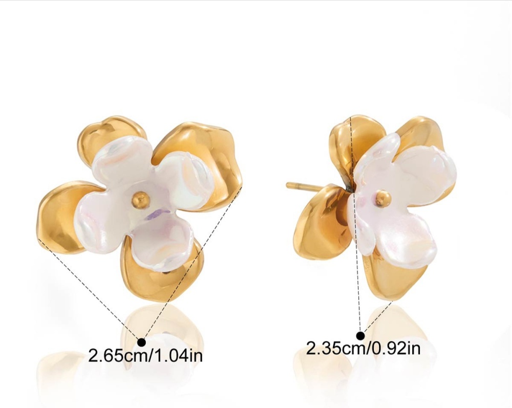 New Elegant Vintage Style Waterproof Stainless Steel Pearl Flower Stud Earrings