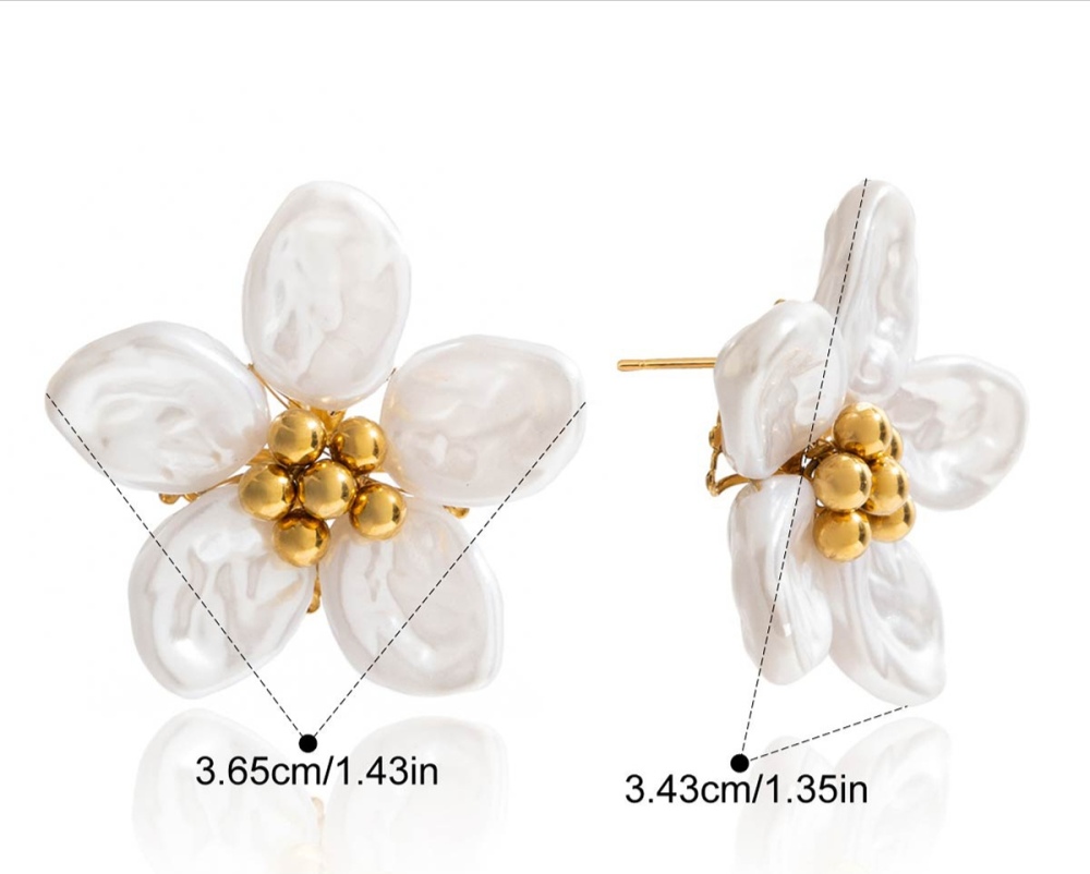 New Elegant Vintage Style Waterproof Stainless Steel Pearl Flower Stud Earrings