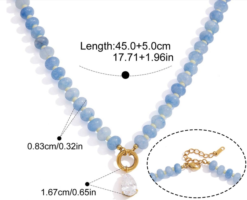 Hot Seller Stainless Steel Water Drop Heart CZ Pendant Natural Stones Crystal Beaded Necklace