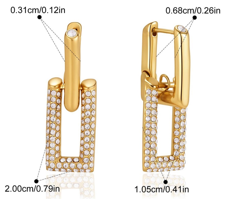 New Elegant Tarnish Free Stainless Steel Zircon Rectangle Hoop Earrings