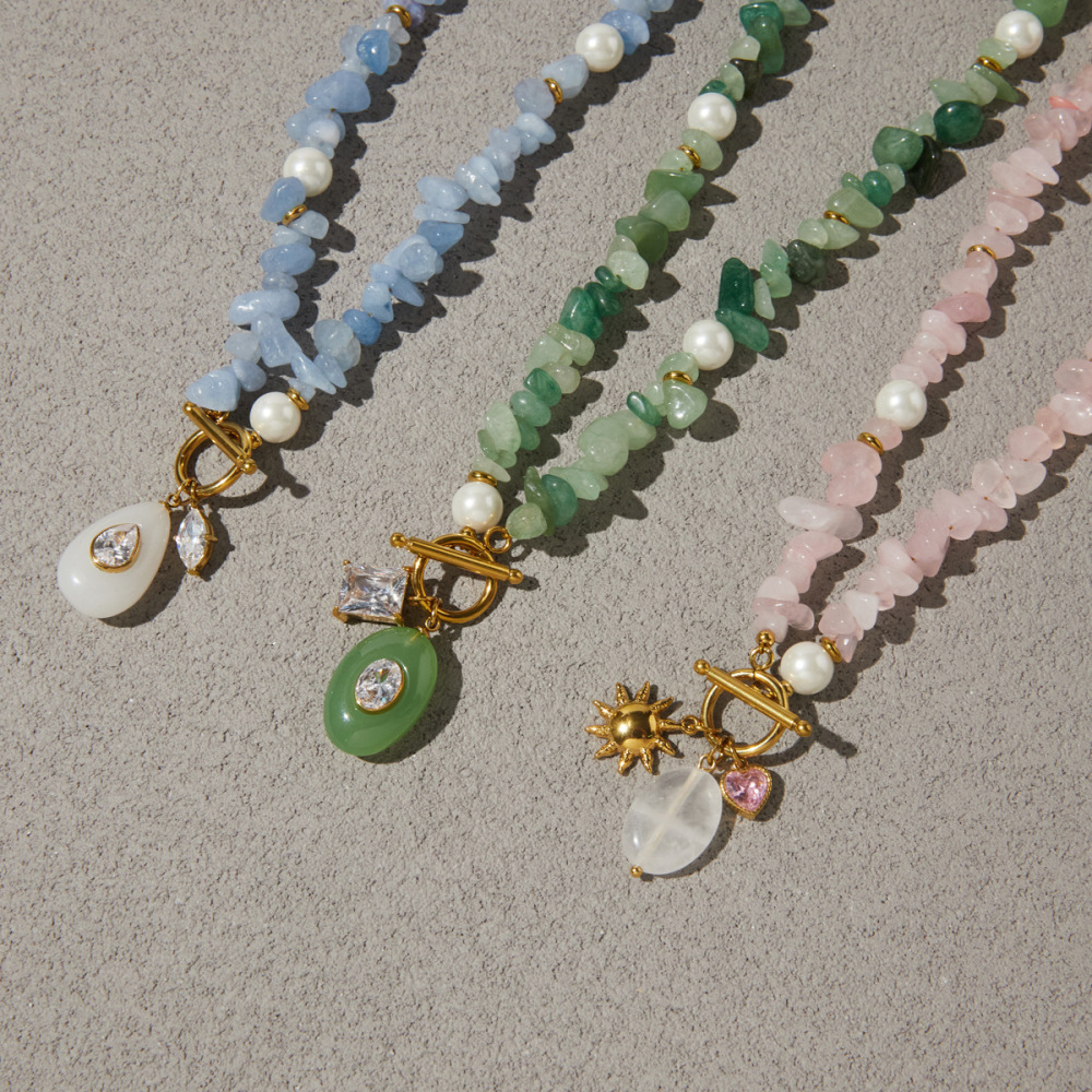 Hot Seller Beads Jewelry Stainless Steel OT Clasp Natural Stones Crystal Beaded Necklace