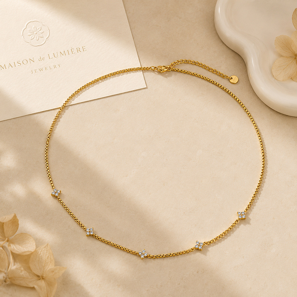 Hot Selling Stainless Steel CZ Flower Choker Tennis Chain Y-shaped Long Necklace