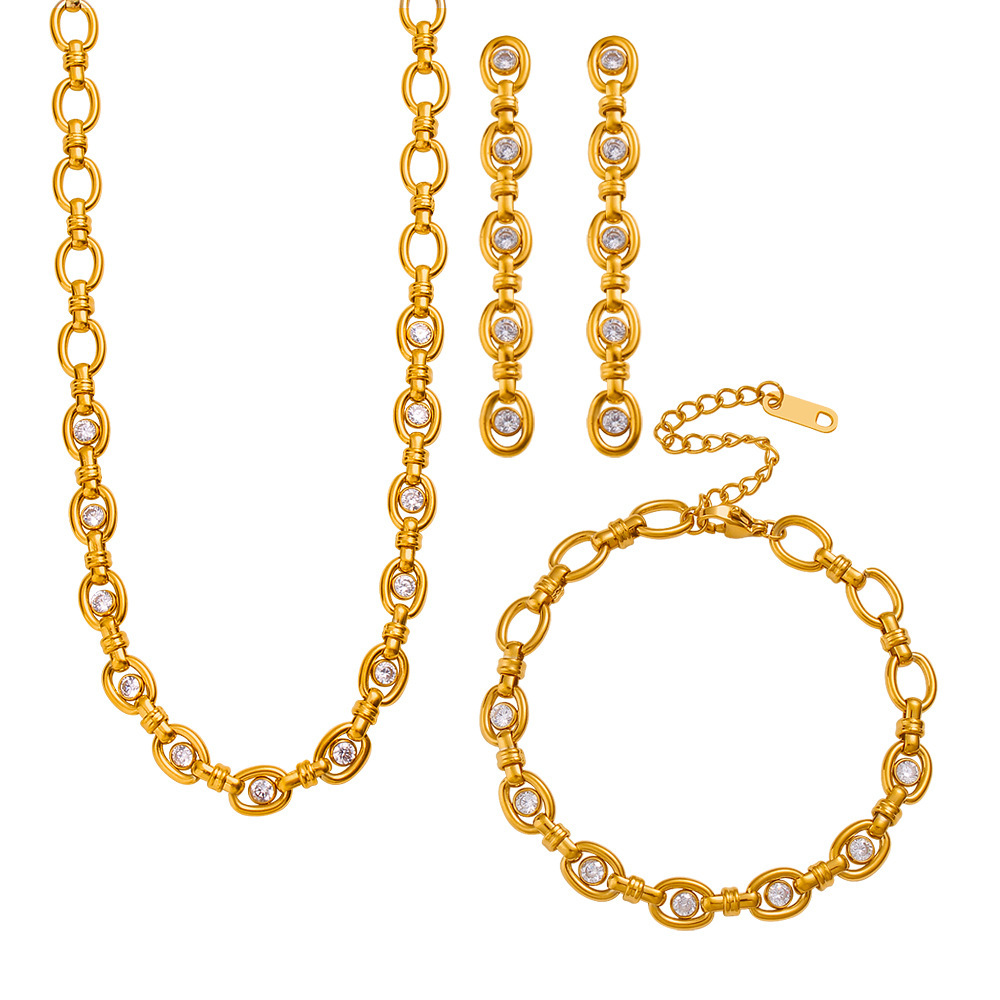New Stainless Steel PVD Gold Plated CZ Link Chain Necklace