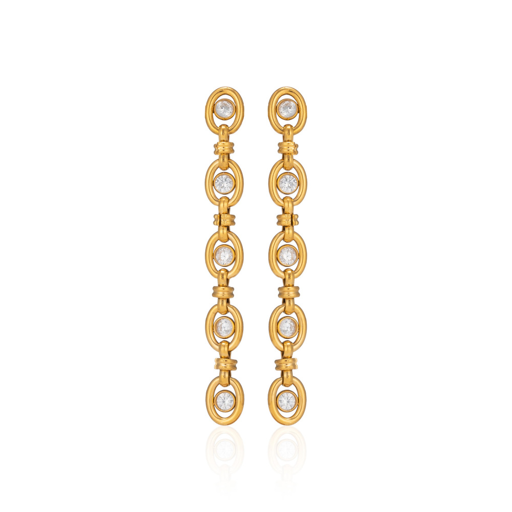 Hot Seller Stainless Steel CZ Link Chain Bracelet and Earrings Set