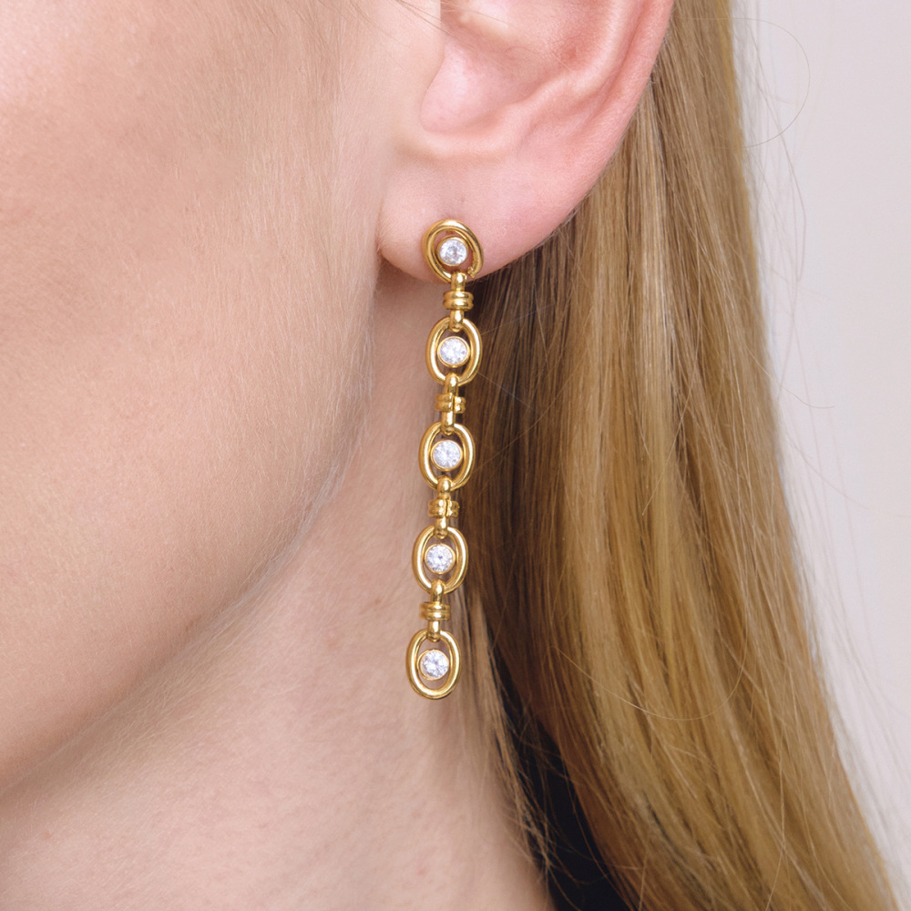 Hot Seller Stainless Steel CZ Link Chain Bracelet and Earrings Set