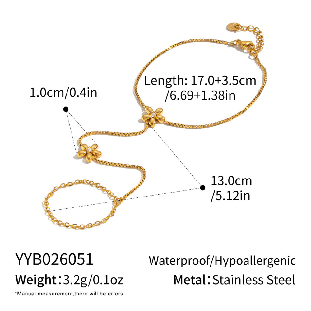 Hot Seller Waterproof Stainless Steel Hand Chain Flower Finger Bracelets