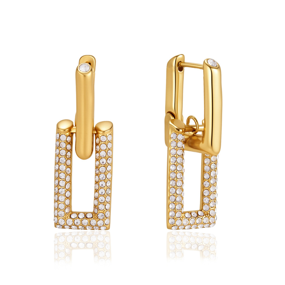 New Elegant Tarnish Free Stainless Steel Zircon Rectangle Hoop Earrings
