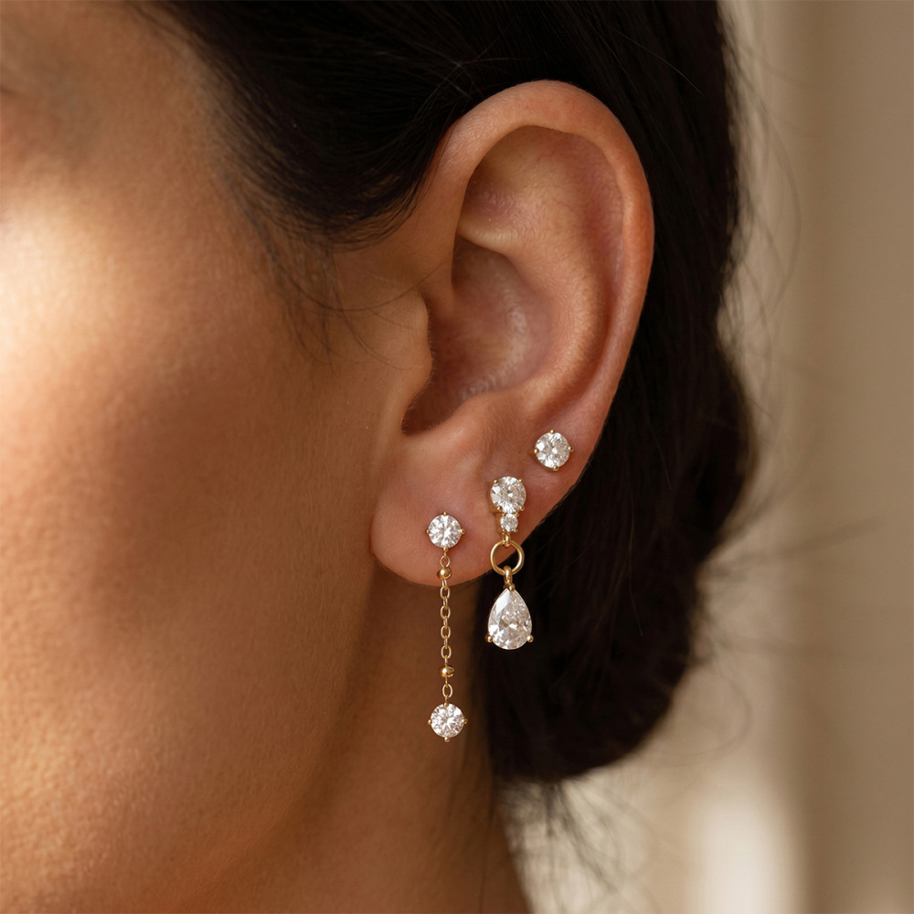 New Tarnish Free Stainless Steel CZ Tear Drop Earrings Set