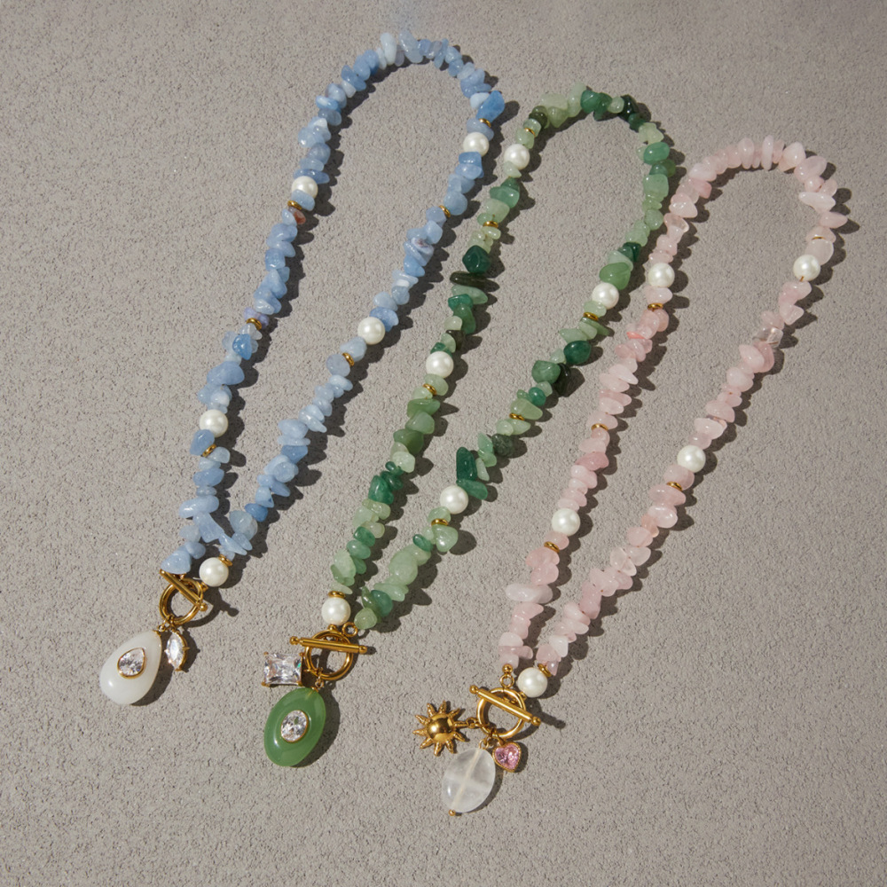 Hot Seller Beads Jewelry Stainless Steel OT Clasp Natural Stones Crystal Beaded Necklace