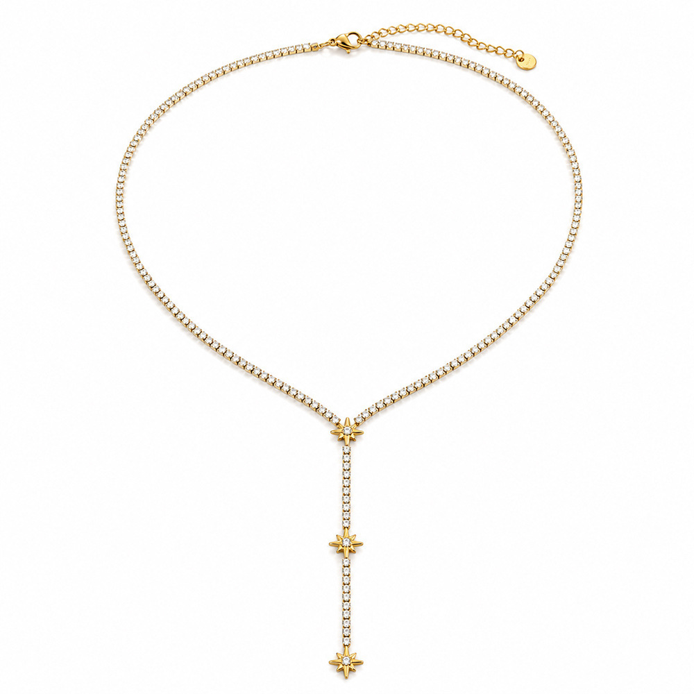 Hot Selling Stainless Steel CZ Flower Choker Tennis Chain Y-shaped Long Necklace