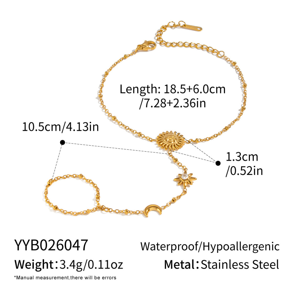 Hot Seller Waterproof Stainless Steel Hand Chain Sun & Moon Finger Bracelet