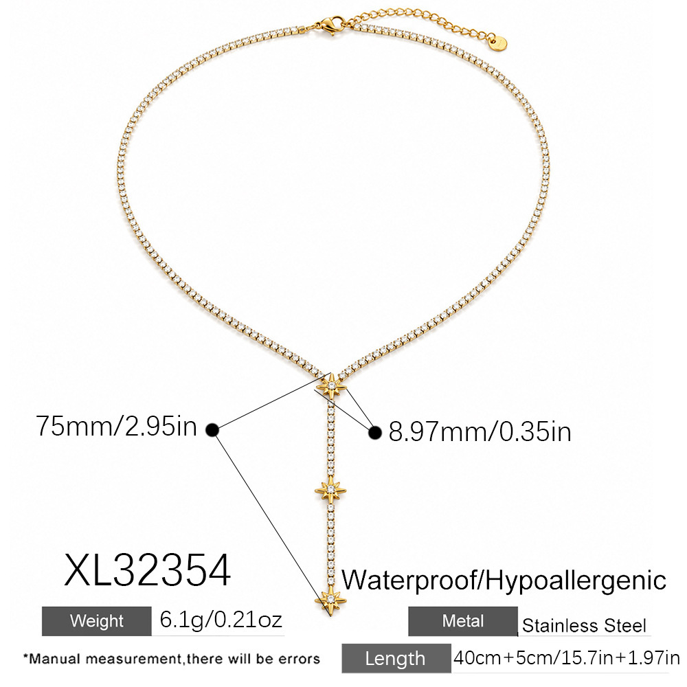 Hot Selling Stainless Steel CZ Flower Choker Tennis Chain Y-shaped Long Necklace