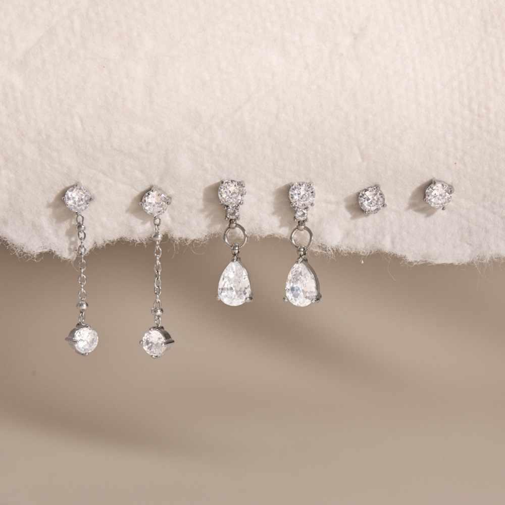 New Tarnish Free Stainless Steel CZ Tear Drop Earrings Set