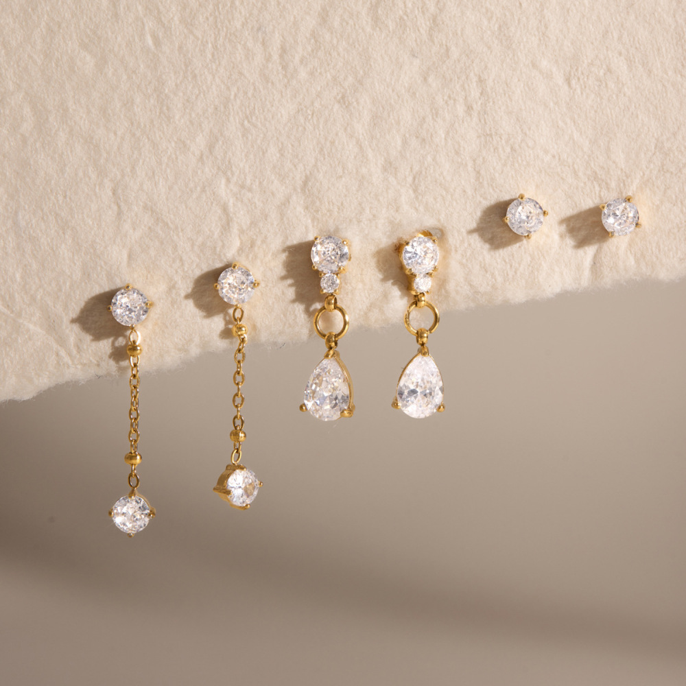 New Tarnish Free Stainless Steel CZ Tear Drop Earrings Set