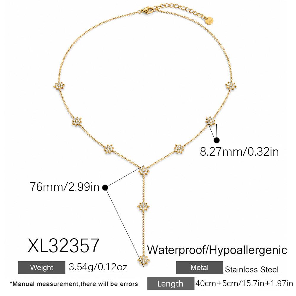 Hot Selling Stainless Steel CZ Flower Y-shaped Long Necklace