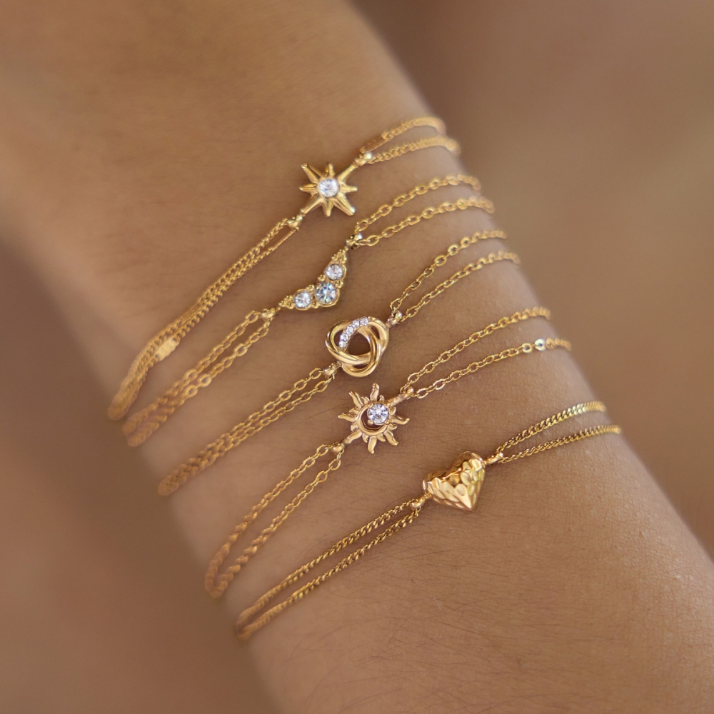 New Waterproof Stainless Steel CZ Star Sun Heart Link Chain Bracelets