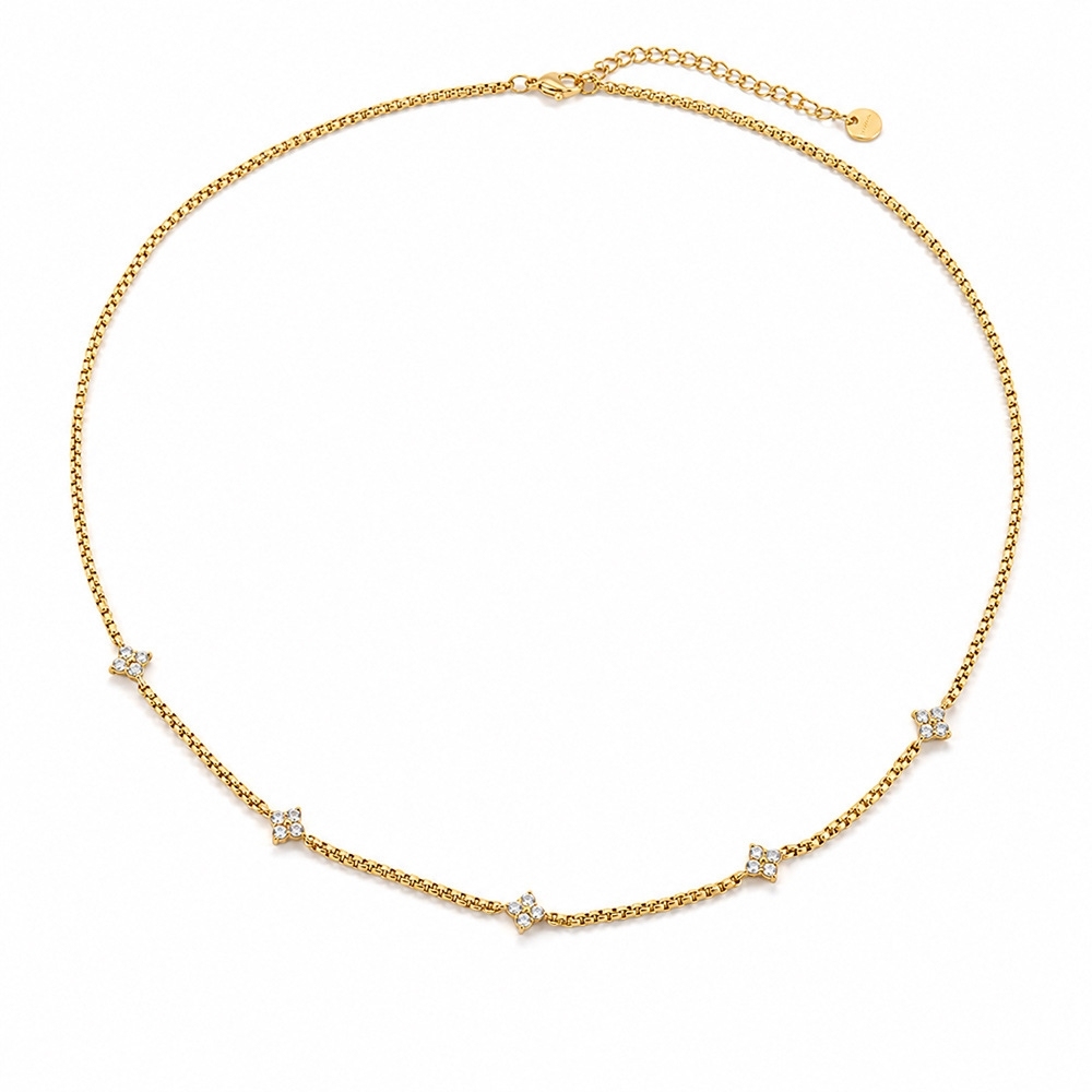 Hot Selling Stainless Steel CZ Flower Choker Tennis Chain Y-shaped Long Necklace