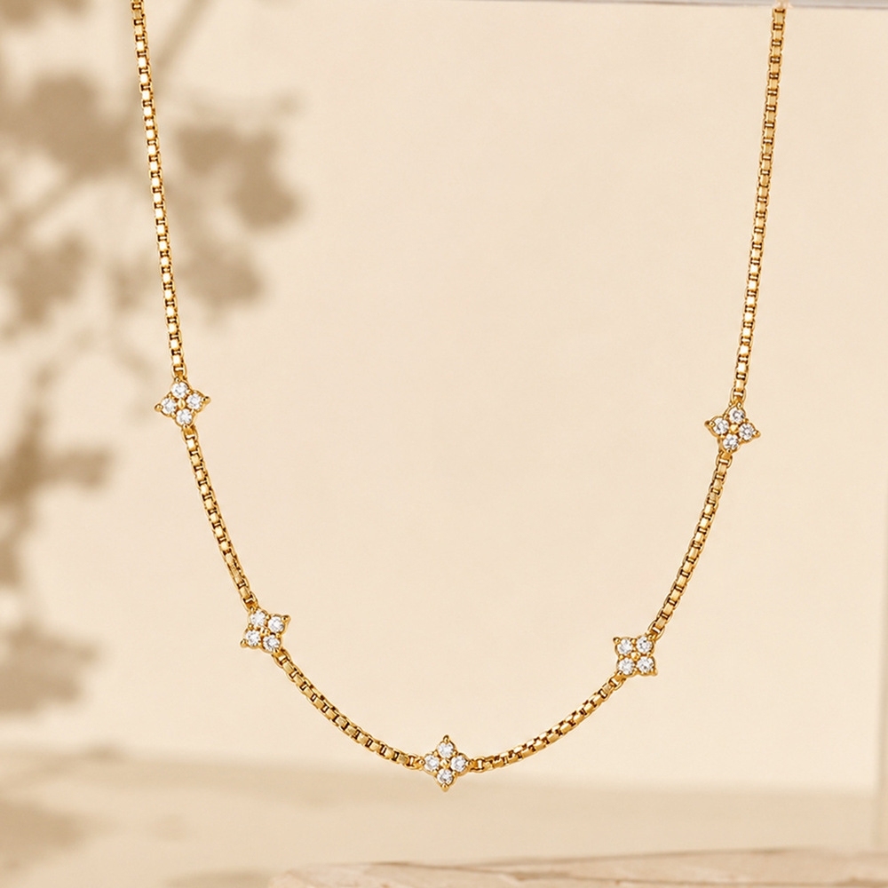 Hot Selling Stainless Steel CZ Flower Choker Tennis Chain Y-shaped Long Necklace