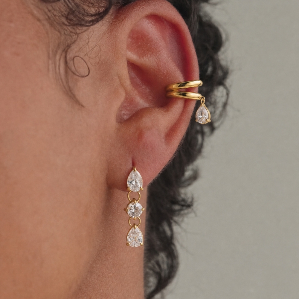 New Elegant Tarnish Free Stainless Steel Zircon Tear Drop Earrings