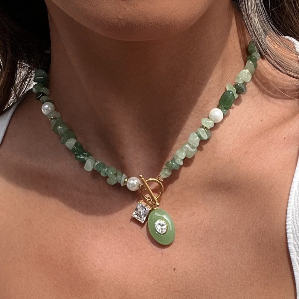 Hot Seller Beads Jewelry Stainless Steel OT Clasp Natural Stones Crystal Beaded Necklace