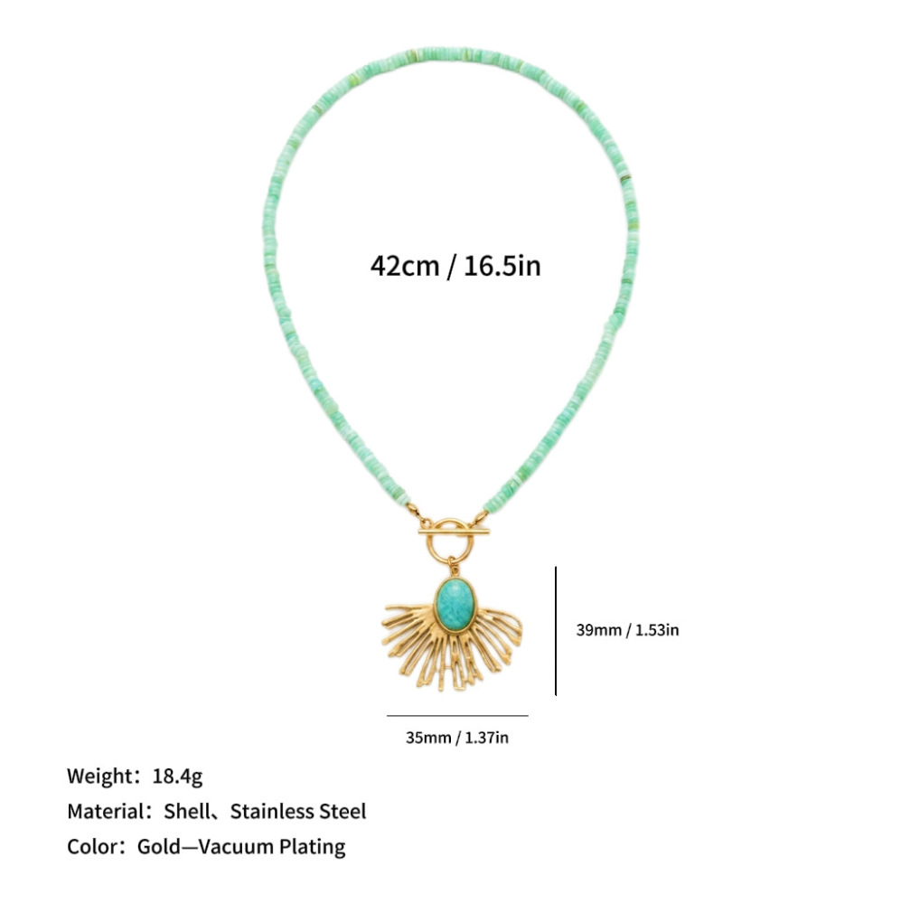 Hot Seller Beads Jewelry Stainless Steel OT Clasp Natural Shell Beaded Amazonite Pendant Necklace