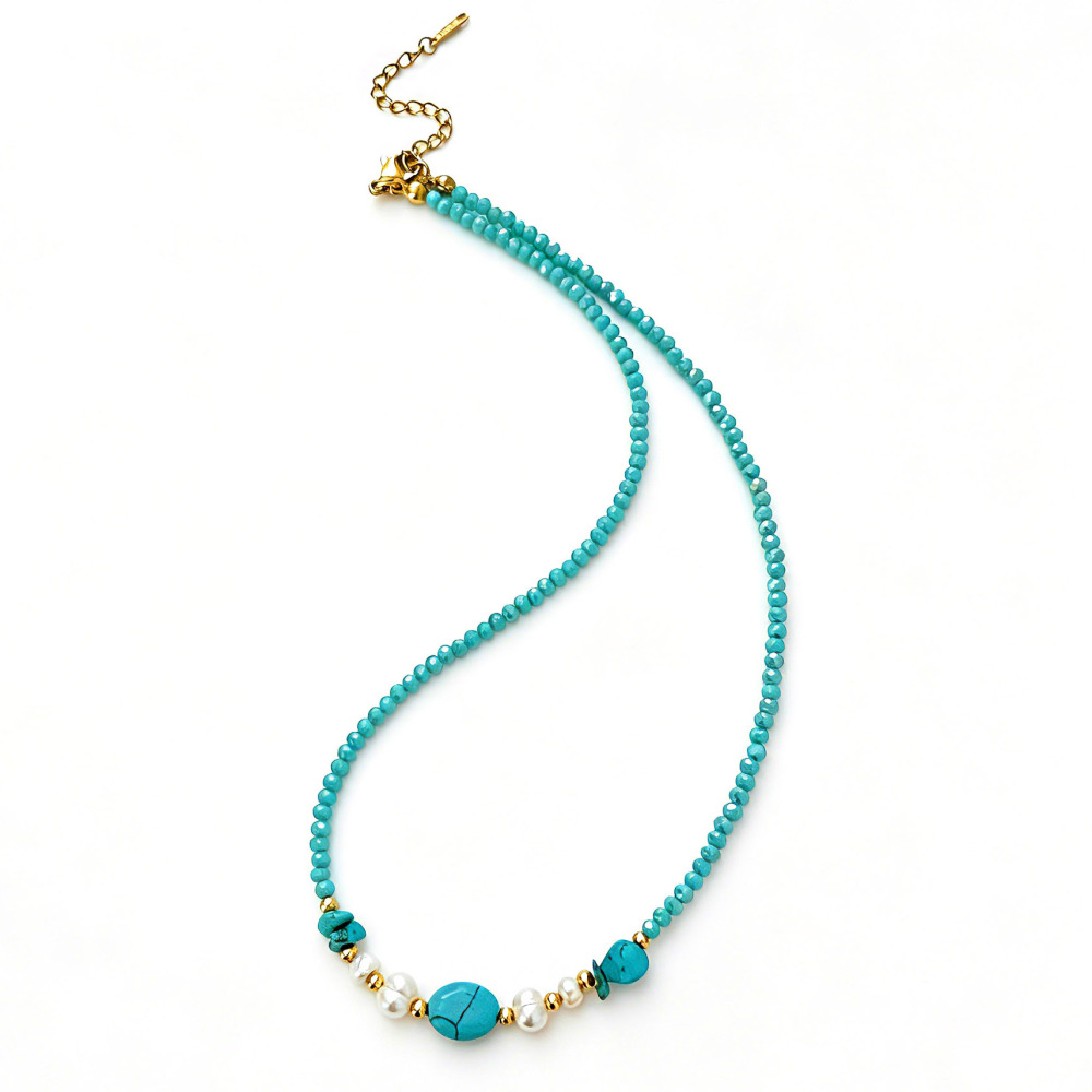 Hot Beads Jewelry Stainless Steel Natural Freshwater Pearls Turquoise Beaded Necklace