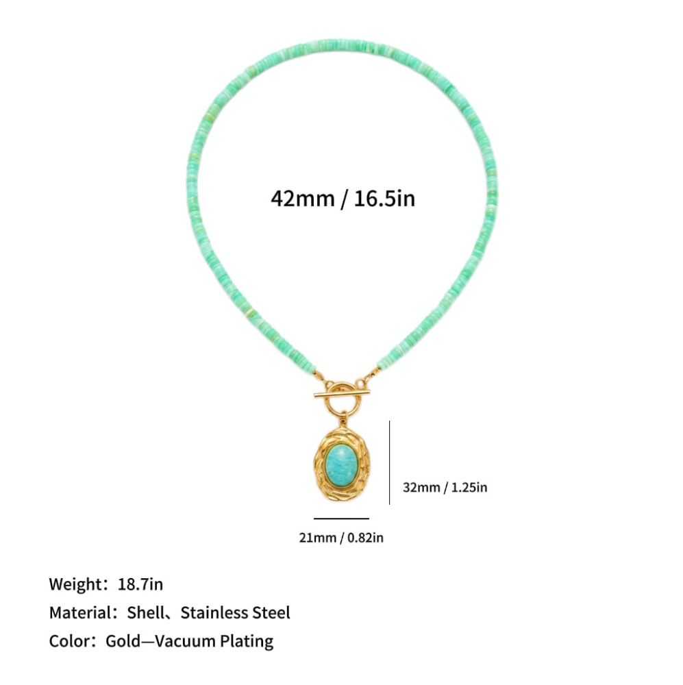 Hot Seller Beads Jewelry Stainless Steel OT Clasp Natural Shell Beaded Amazonite Pendant Necklace