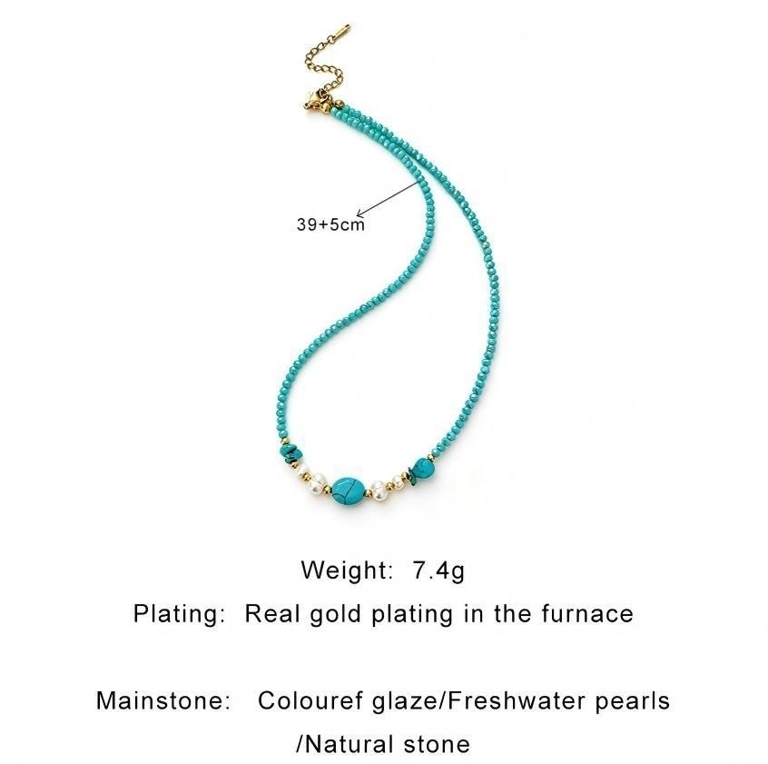 Hot Beads Jewelry Stainless Steel Natural Freshwater Pearls Turquoise Beaded Necklace