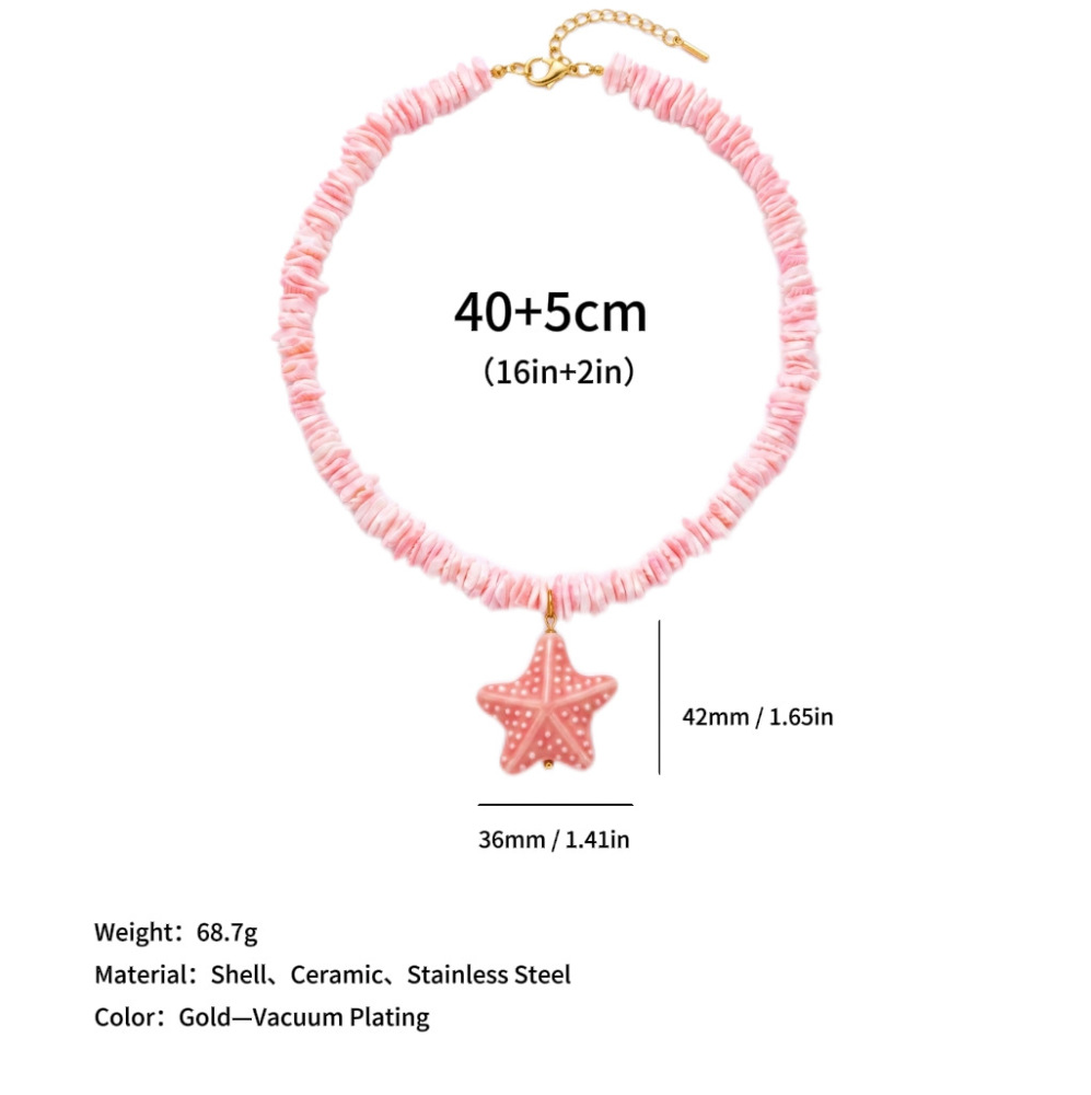 Hot Seller Beads Jewelry Stainless Steel Coloful Shell Beaded Heart Starfish Pendant Necklace
