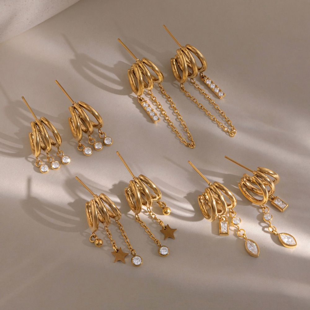 New Elegant Tarnish Free Stainless Steel Zircon Rectangle Hoop Earrings