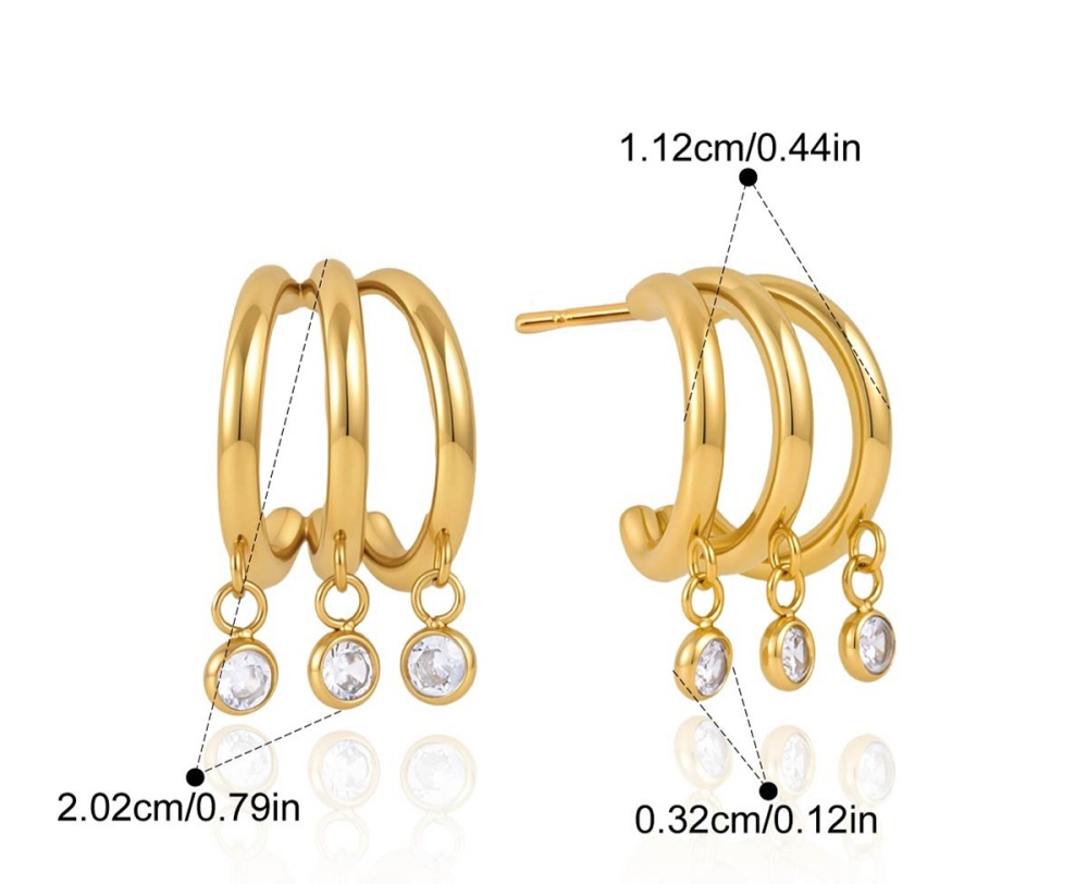 New Elegant Tarnish Free Stainless Steel Zircon Rectangle Hoop Earrings