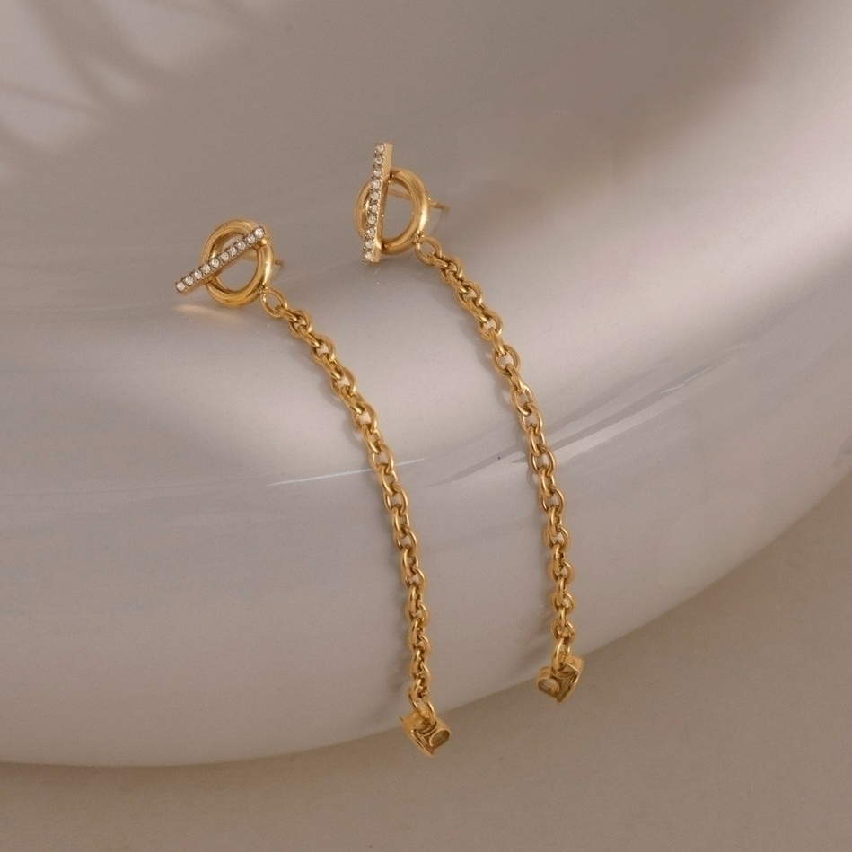 Wholesale Tarnish Free Stainless Steel CZ OT Clasp Link Chain Earrings