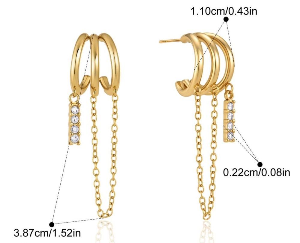 Wholesale Tarnish Free Stainless Steel Three Layers Hollow C-shaped Zircon Earrings