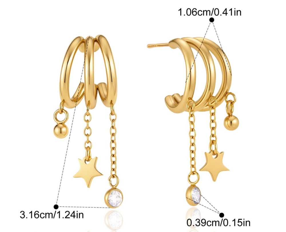 New Elegant Tarnish Free Stainless Steel Zircon Rectangle Hoop Earrings