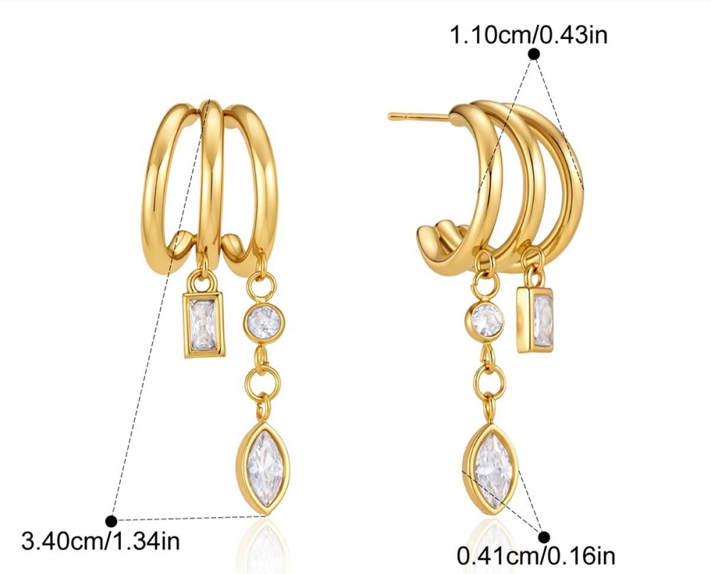 New Elegant Tarnish Free Stainless Steel Zircon Rectangle Hoop Earrings