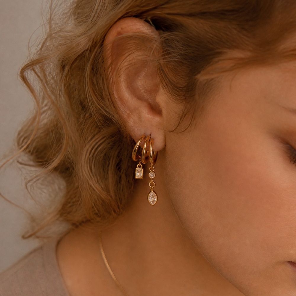 New Elegant Tarnish Free Stainless Steel Zircon Rectangle Hoop Earrings