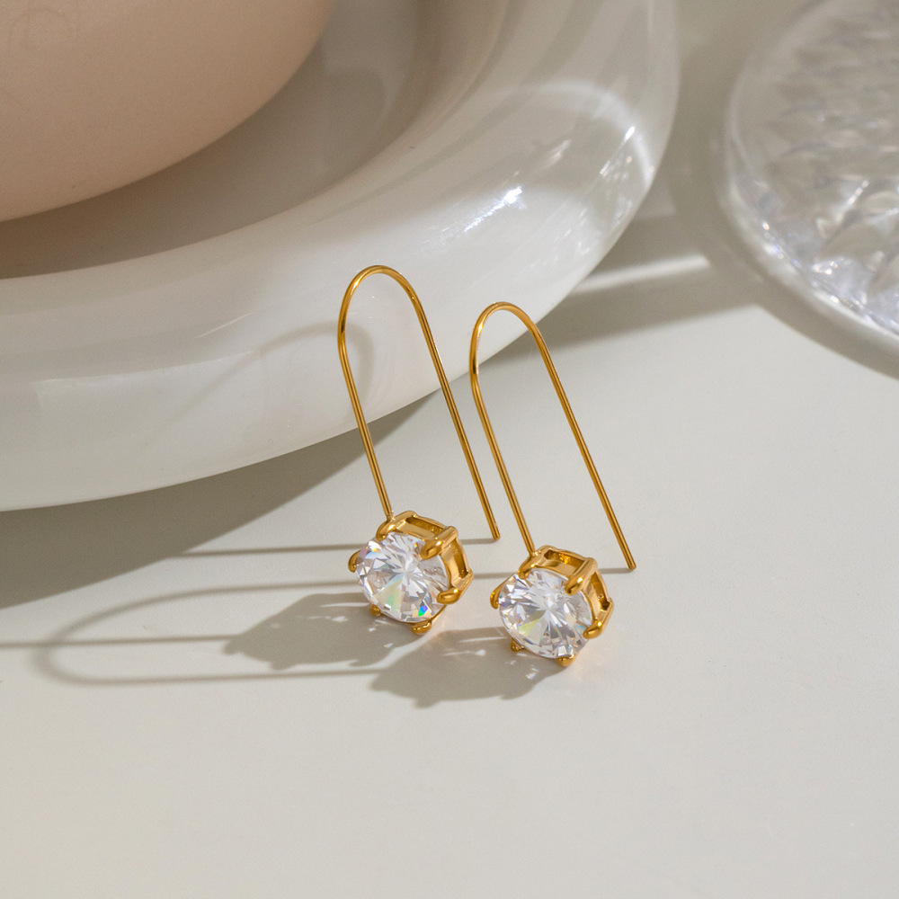 Wholesale Waterproof Stainless Steel Water Drop Shaped CZ Drop Earrings