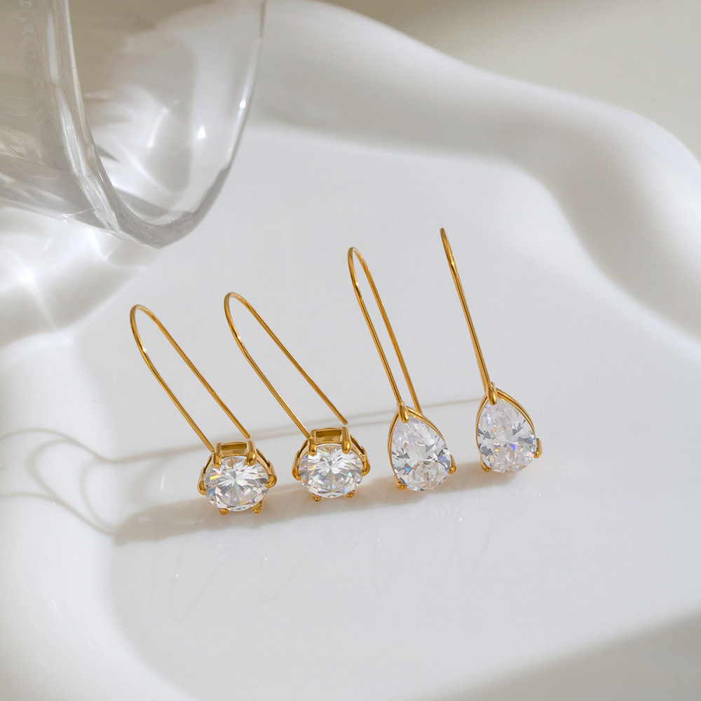 Wholesale Waterproof Stainless Steel Water Drop Shaped CZ Drop Earrings