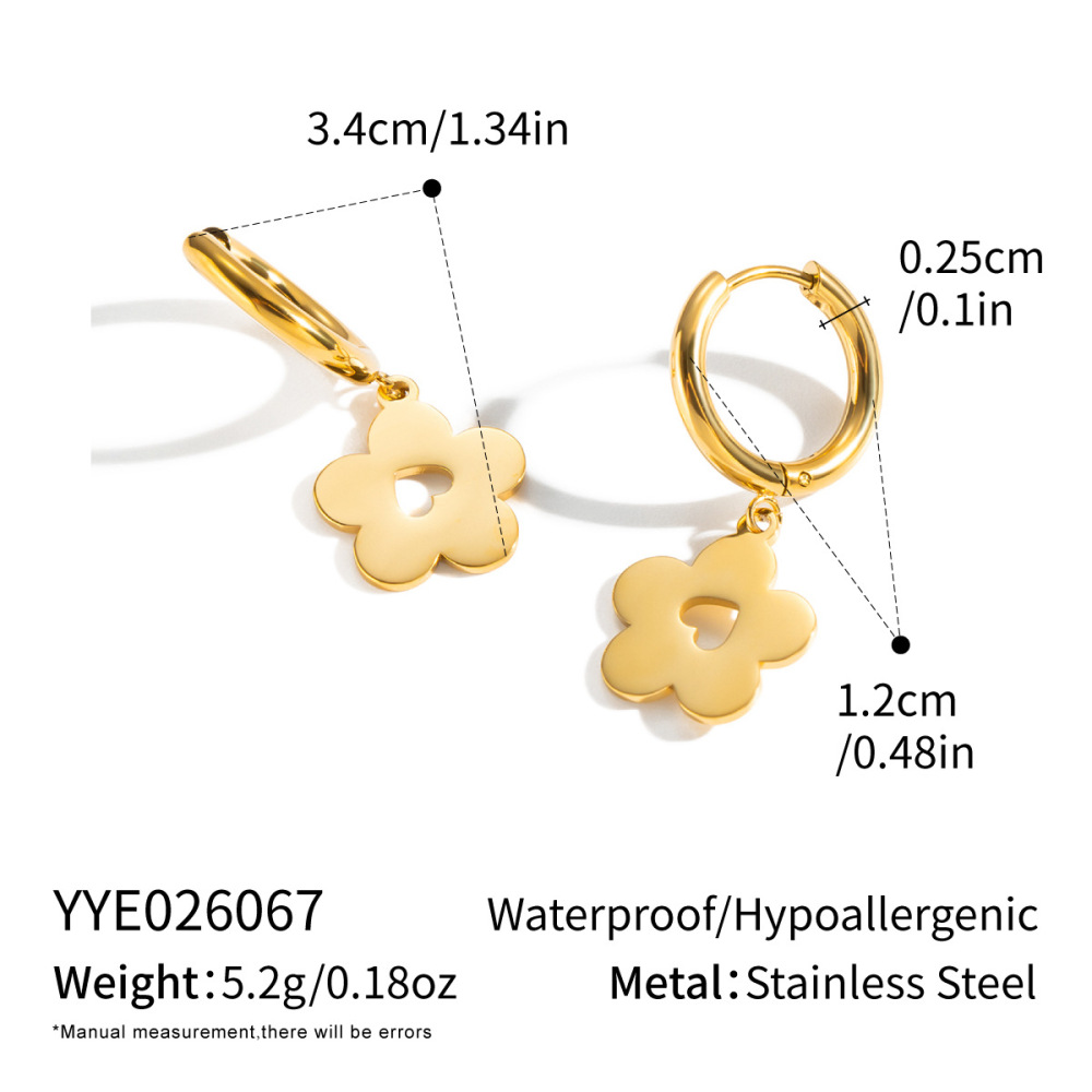 Wholesale Waterproof Stainless Steel Hollow Heart Flower Hoop Earrings