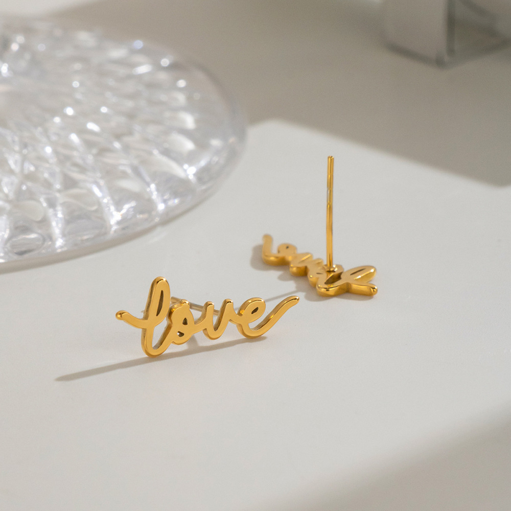 Wholesale Waterproof Stainless Steel Letter LOVE Stud Earrings