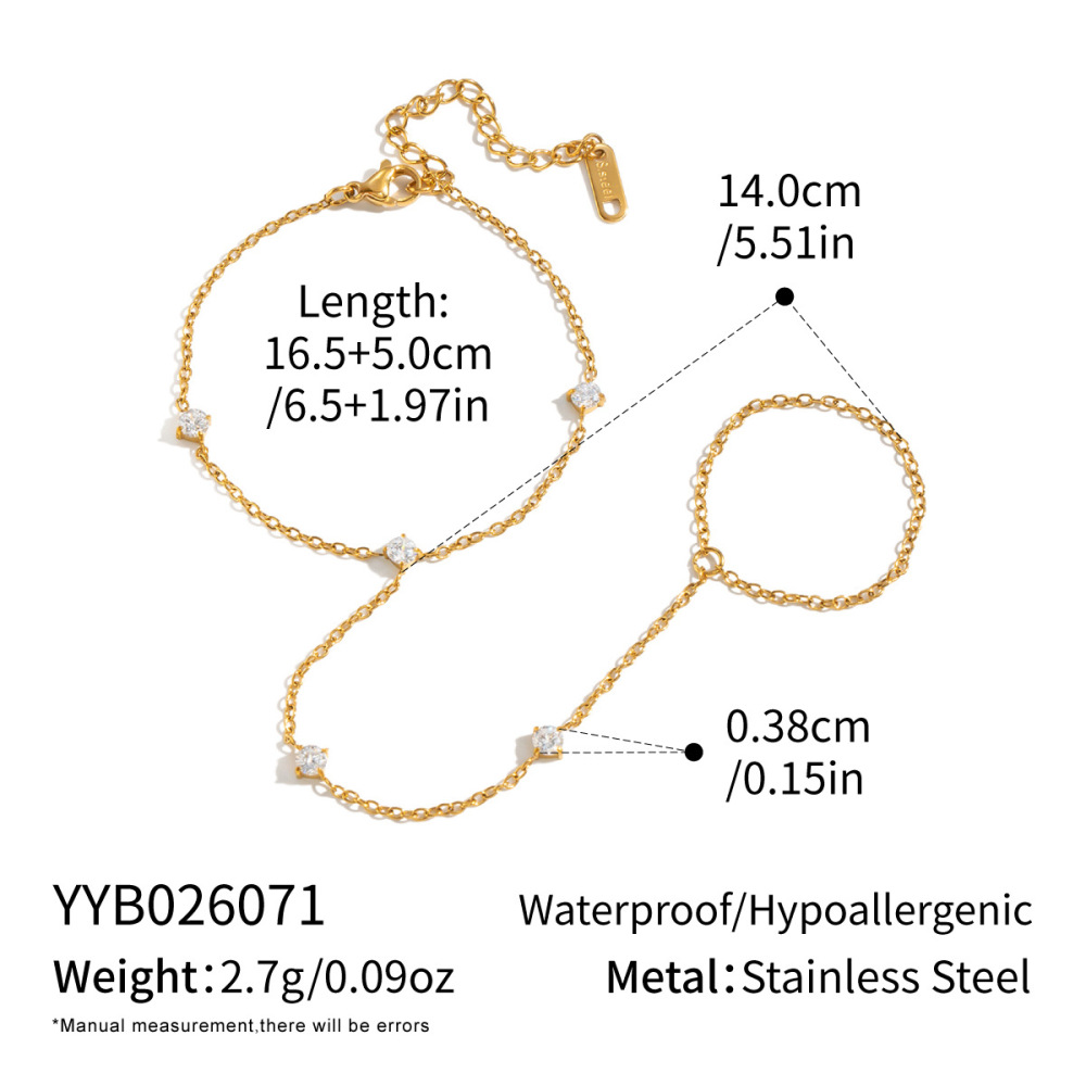 Hot Seller Waterproof Stainless Steel Hand Chain CZ Finger Bracelet Wholesale